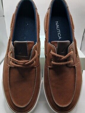 Nautica Men’s Tan/Brown Leather Moccasin Boat Shoes